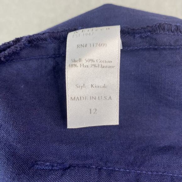 Frank & Eileen Womens 12 Navy Blue Kinsale Cotton Linen Blend Pants - Picture 9 of 9